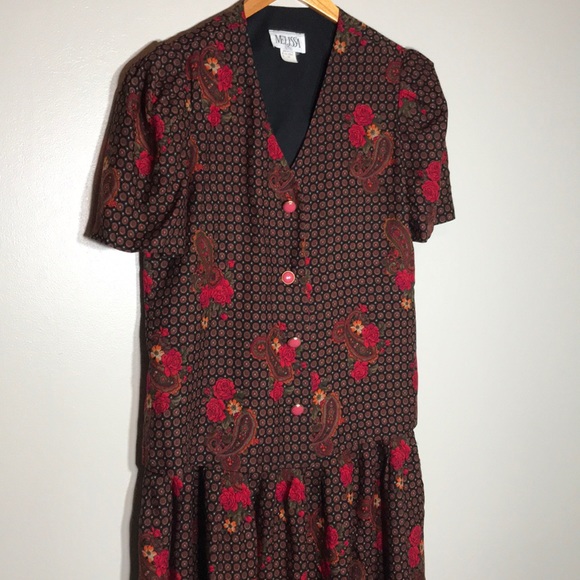 Vintage Melissa Puffy Sleeves Floral Blouse and Skirt Set - Picture 8 of 12